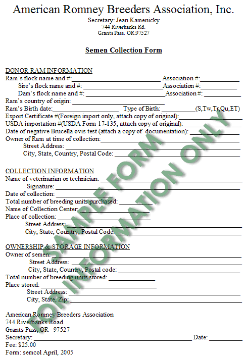 Sample Semen Collection Form Sample Semen Collection Form